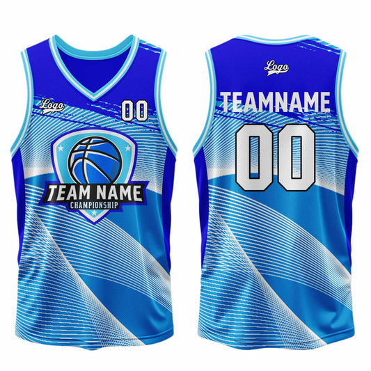 Benutzerdefinierter Blau Basketball Jersey Uniform Anzug gedruckt Ihr Logo Name Nummer
