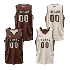Benutzerdefinierte Braun Creme Reversible Basketball Jersey Personalisierte Drucken Name Nummer Logo