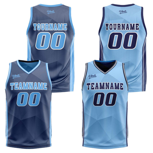 Benutzerdefinierte Marine Hellblau Reversible Basketball Jersey Personalisierte Drucken Name Nummer Logo