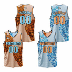 Benutzerdefinierte Orange Hellblau Reversible Basketball Jersey Personalisierte Print Name Nummer Logo