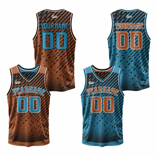 Benutzerdefinierte Braun Blau Reversible Basketball Jersey Personalisierte Print Name Nummer Logo