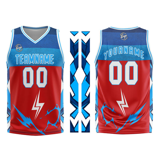 Benutzerdefinierter Rot Blau Basketball Jersey Uniform Anzug gedruckt Ihr Logo Name Nummer