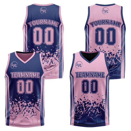 Benutzerdefinierte Marine Rosa Reversible Basketball Jersey Personalisierte Drucken Name Nummer Logo