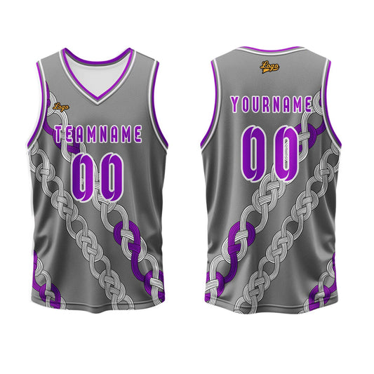 Benutzerdefinierter Grau Violett Basketball Jersey Uniform Anzug gedruckt Ihr Logo Name Nummer