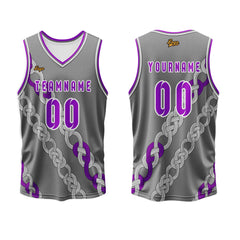 Benutzerdefinierter Grau Violett Basketball Jersey Uniform Anzug gedruckt Ihr Logo Name Nummer
