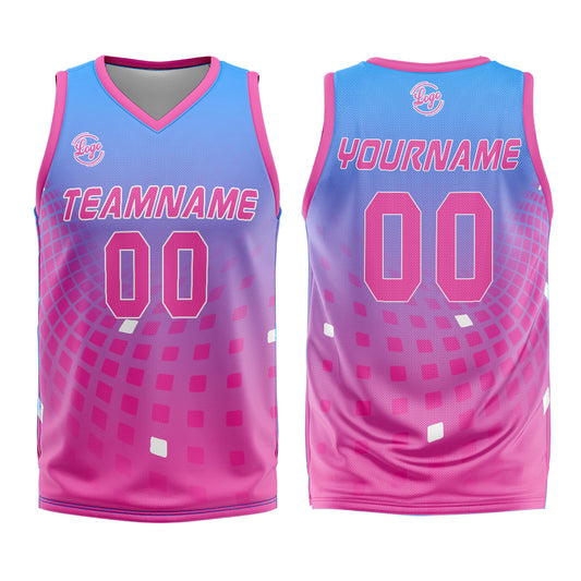 Benutzerdefinierter Blau Rosa Basketball Jersey Uniform Anzug gedruckt Ihr Logo Name Nummer