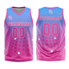 Benutzerdefinierter Blau Rosa Basketball Jersey Uniform Anzug gedruckt Ihr Logo Name Nummer