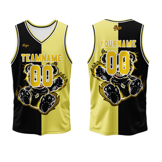 Benutzerdefinierter Schwarz Gelb Basketball Jersey Uniform Anzug gedruckt Ihr Logo Name Nummer