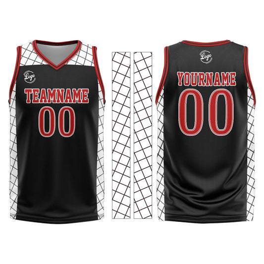 Benutzerdefinierter Schwarz Rot Basketball Jersey Uniform Anzug gedruckt Ihr Logo Name Nummer