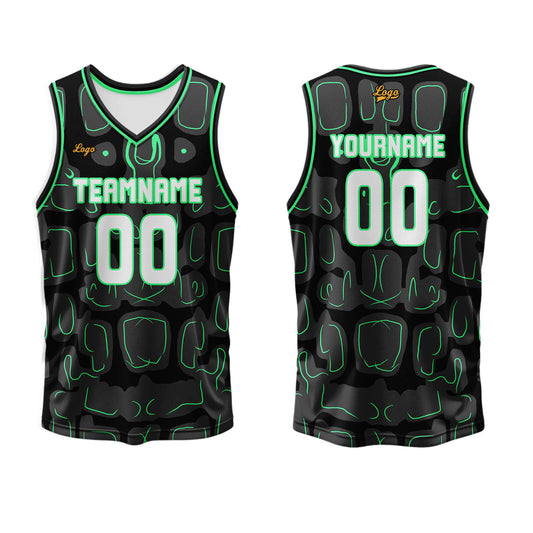 Benutzerdefinierter Schwarz Grün Basketball Jersey Uniform Anzug gedruckt Ihr Logo Name Nummer