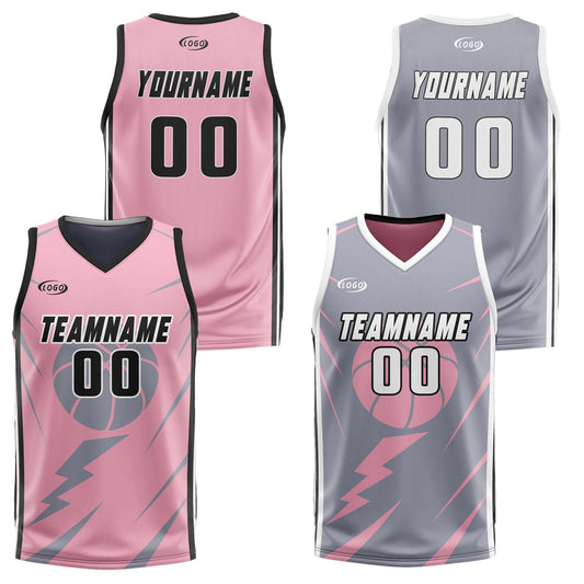 Benutzerdefinierte Rosa Grau Reversible Basketball Jersey Personalisierte Drucken Name Nummer Logo