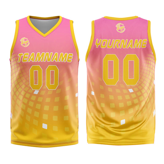 Benutzerdefinierter Rosa Gelb Basketball Jersey Uniform Anzug gedruckt Ihr Logo Name Nummer