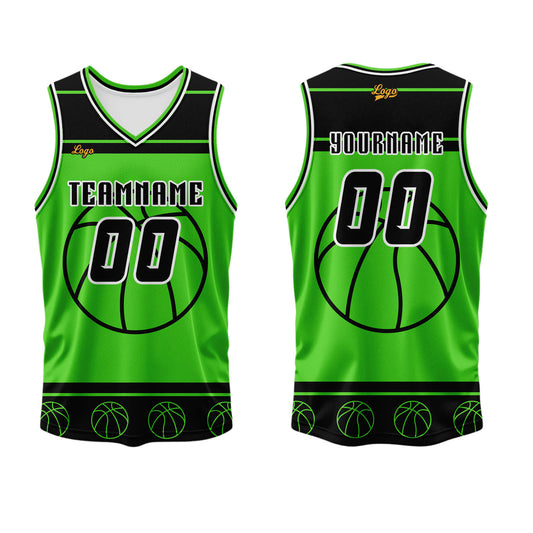 Benutzerdefinierter Schwarz Grün Basketball Jersey Uniform Anzug gedruckt Ihr Logo Name Nummer