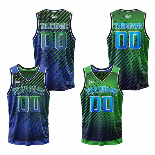 Benutzerdefinierte Blau Grün Reversible Basketball Jersey Personalisierte Print Name Nummer Logo