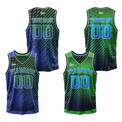 Benutzerdefinierte Blau Grün Reversible Basketball Jersey Personalisierte Print Name Nummer Logo