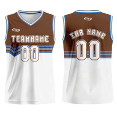 Benutzerdefinierter Braun Weiß Grau Blau Basketball Jersey Uniform Anzug gedruckt Ihr Logo Name Nummer