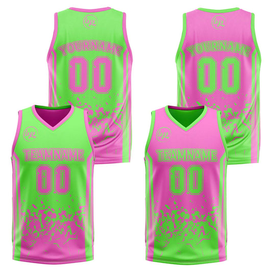 Benutzerdefinierte Grün Rosa Reversible Basketball Jersey Personalisierte Drucken Name Nummer Logo