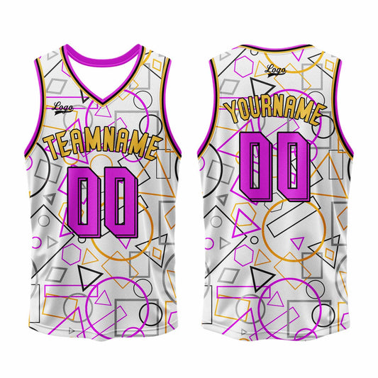 Benutzerdefinierter Weiß Rosa Basketball Jersey Uniform Anzug gedruckt Ihr Logo Name Nummer
