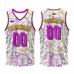 Benutzerdefinierter Weiß Rosa Basketball Jersey Uniform Anzug gedruckt Ihr Logo Name Nummer