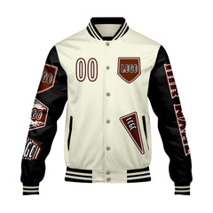 Maßgeschneiderte Weiß Schwarz Letterman Varsity Jacket Individuelle Stickerei Druck nach Ihrem Wunsch