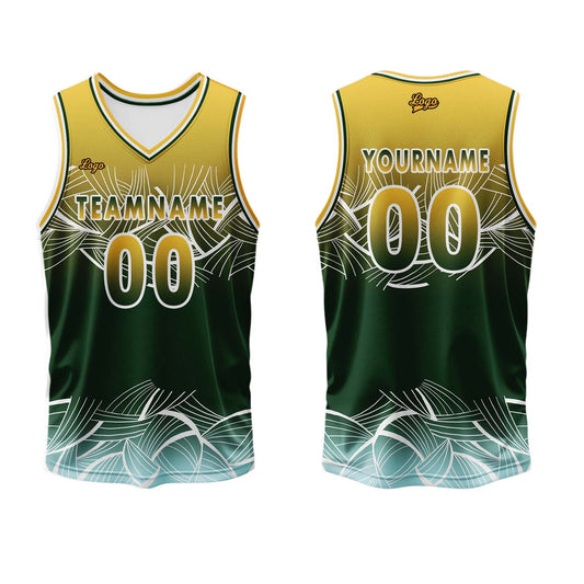 Benutzerdefinierter Gelb Grün Basketball Jersey Uniform Anzug gedruckt Ihr Logo Name Nummer