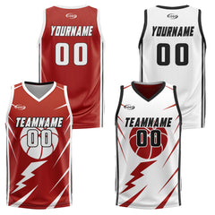 Benutzerdefinierte Rot Weiß Reversible Basketball Jersey Personalisierte Drucken Name Nummer Logo