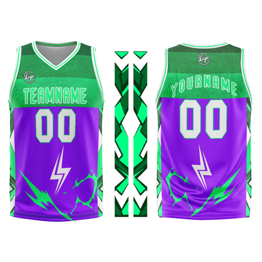 Benutzerdefinierter Lila Grün Basketball Jersey Uniform Anzug gedruckt Ihr Logo Name Nummer