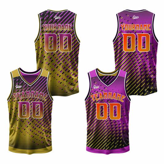 Benutzerdefinierte Gold Rosa Reversible Basketball Jersey Personalisierte Print Name Nummer Logo