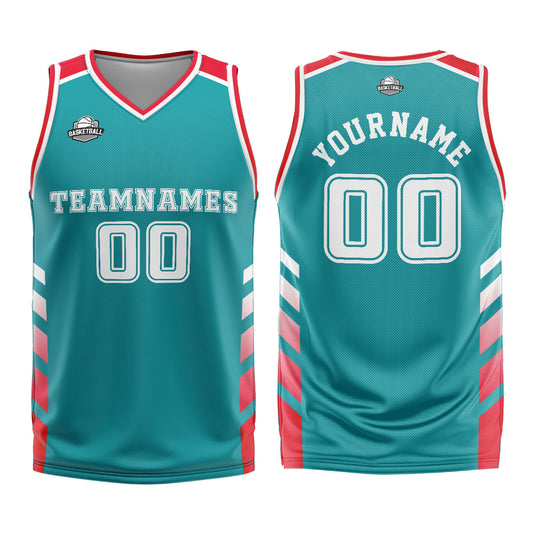 Benutzerdefinierter Cyan Rot Basketball Jersey Uniform Anzug gedruckt Ihr Logo Name Nummer