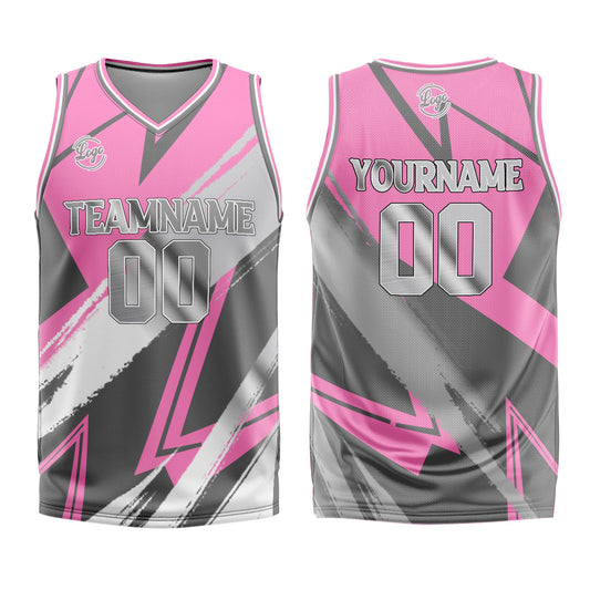 Benutzerdefinierter Rosa Grau Basketball Jersey Uniform Anzug gedruckt Ihr Logo Name Nummer