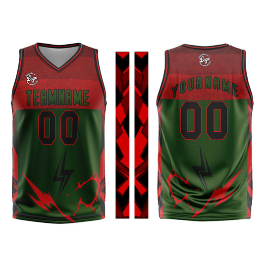 Benutzerdefinierter Grün Rot Basketball Jersey Uniform Anzug gedruckt Ihr Logo Name Nummer