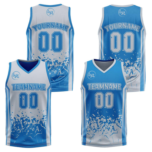 Benutzerdefinierte Blau Grau Reversible Basketball Jersey Personalisierte Print Name Nummer Logo