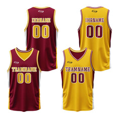 Benutzerdefinierte Rot Gelb Reversible Basketball Jersey Personalisierte Drucken Name Nummer Logo