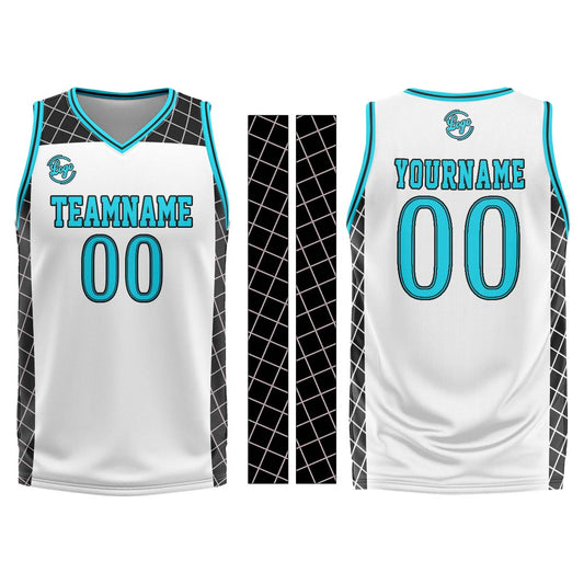 Benutzerdefinierter Weiß Schwarz Blau Basketball Jersey Uniform Anzug gedruckt Ihr Logo Name Nummer