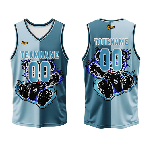 Benutzerdefinierter Grau Blau Basketball Jersey Uniform Anzug gedruckt Ihr Logo Name Nummer