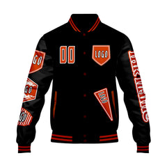 Maßgeschneiderte Schwarz Letterman Varsity Jacket Individuelle Stickerei  Druck nach Ihrem Wunsch