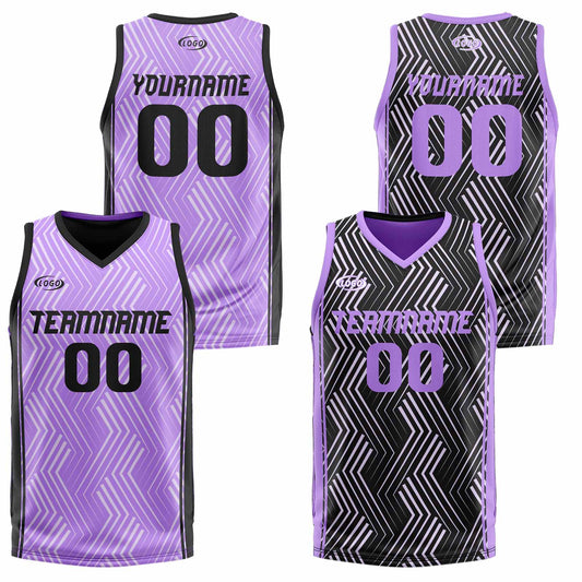 Benutzerdefinierte Lila Schwarz Reversible Basketball Jersey Personalisierte Drucken Name Nummer Logo