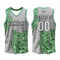 Benutzerdefinierter Grau Grün Basketball Jersey Uniform Anzug gedruckt Ihr Logo Name Nummer
