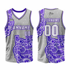 Benutzerdefinierter Grau Lila Basketball Jersey Uniform Anzug gedruckt Ihr Logo Name Nummer
