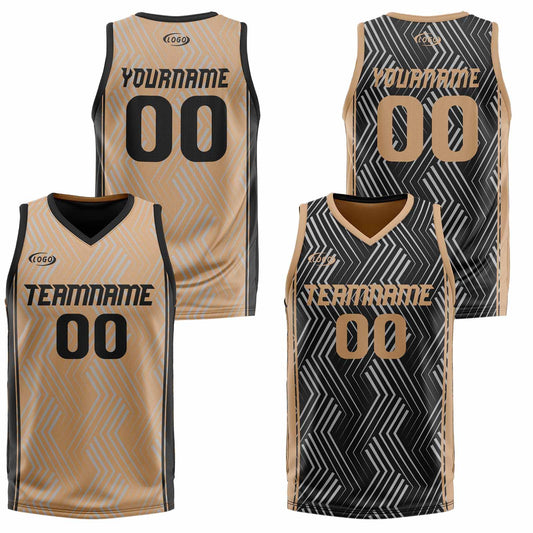 Benutzerdefinierte Braun Schwarz Reversible Basketball Jersey Personalisierte Drucken Name Nummer Logo