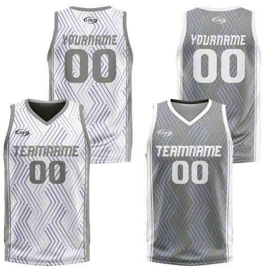 Benutzerdefinierte Weiß Grau Reversible Basketball Jersey Personalisierte Drucken Name Nummer Logo