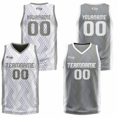Benutzerdefinierte Weiß Grau Reversible Basketball Jersey Personalisierte Drucken Name Nummer Logo