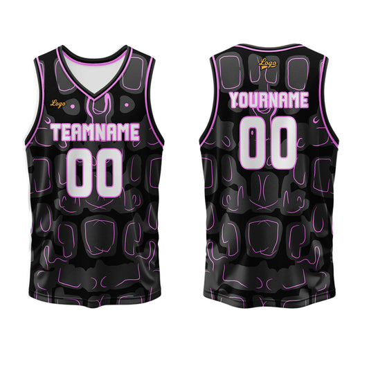 Benutzerdefinierter Schwarz Flieder Basketball Jersey Uniform Anzug gedruckt Ihr Logo Name Nummer