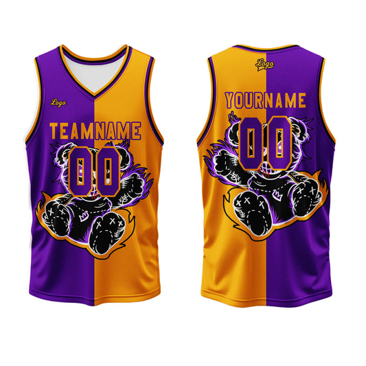 Benutzerdefinierter Orange Violett Basketball Jersey Uniform Anzug gedruckt Ihr Logo Name Nummer