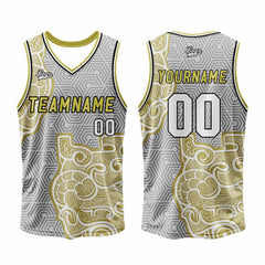 Benutzerdefinierter Grau Gelb Basketball Jersey Uniform Anzug gedruckt Ihr Logo Name Nummer