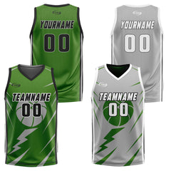 Benutzerdefinierte Grün Grau Reversible Basketball Jersey Personalisierte Drucken Name Nummer Logo