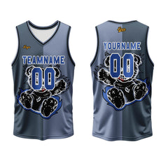 Benutzerdefinierter Grau Blau Basketball Jersey Uniform Anzug gedruckt Ihr Logo Name Nummer