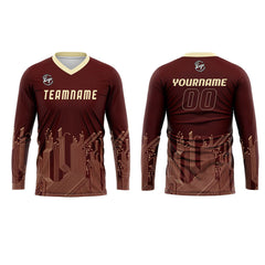 Kundenspezifisches Dunkelrot Lichtgelb Basketball Fußball Schießen langes T-Shirt für Erwachsene und Kinder