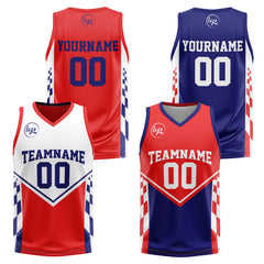 Benutzerdefinierte Blau Rot Reversible Basketball Jersey Personalisierte Drucken Name Nummer Logo