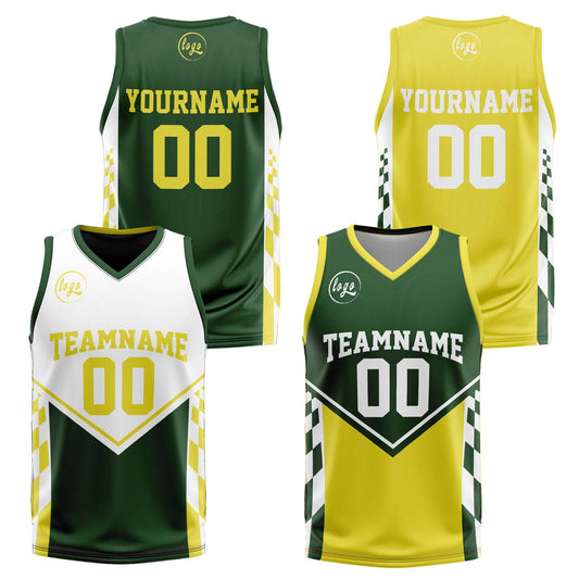 Benutzerdefinierte Langweilig Grün Gelb Reversible Basketball Jersey Personalisierte Drucken Name Nummer Logo